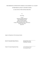 THE EMERGENCE OF PREVENTIVE CHEMICAL MANAGEMENT AS A SALIENT ENVIRONMENTAL POLICY CONCERN IN CHINA: A CASE STUDY OF THE TEXTILE INDUSTRY