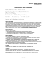 ERE 621 -Spatial Analysis Spatial Analysis – Syllabus